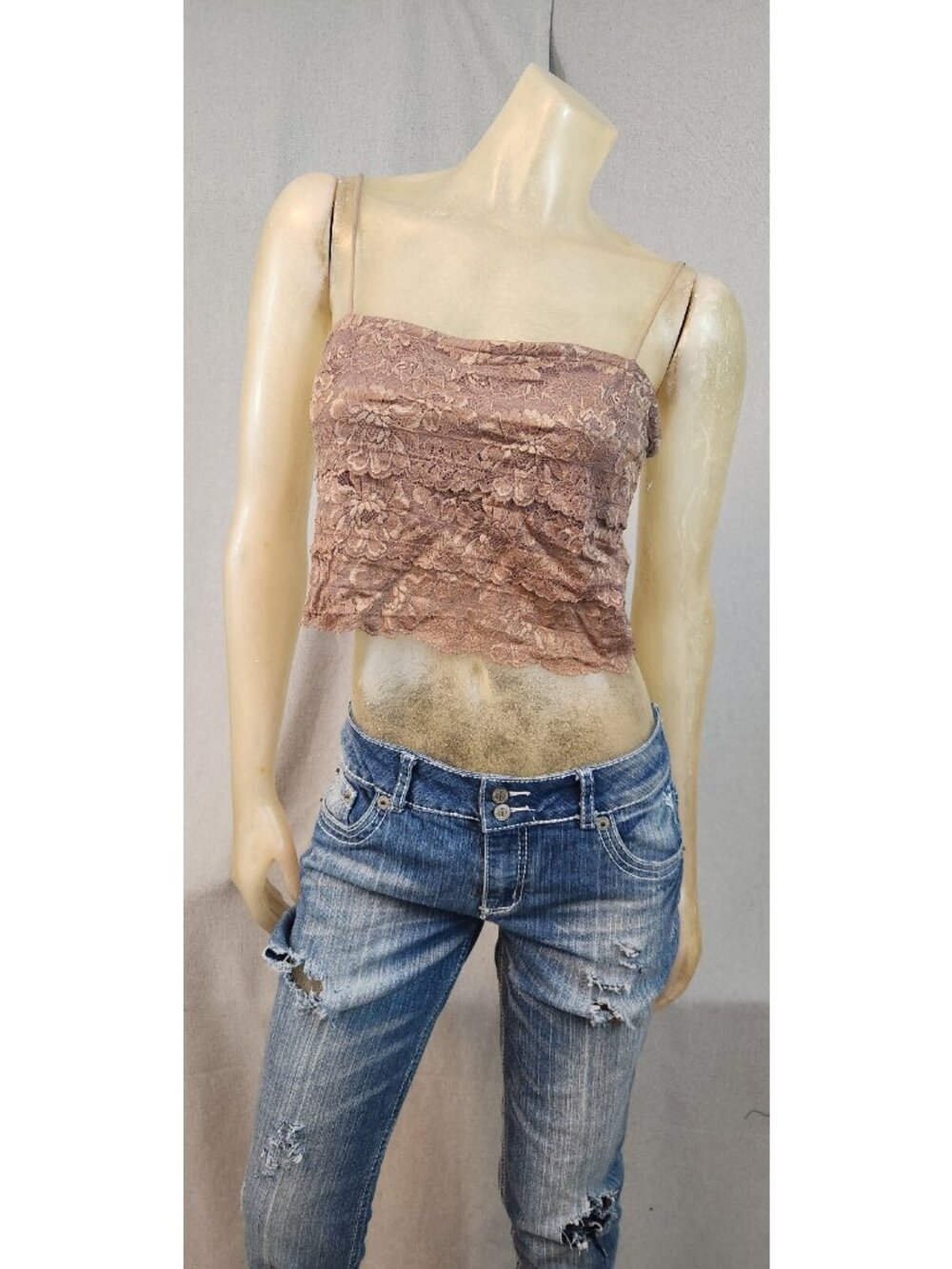 Altar'D State Brown Cropped Lace Tank Top Cami Camisole XL XLARGE Womens NEW